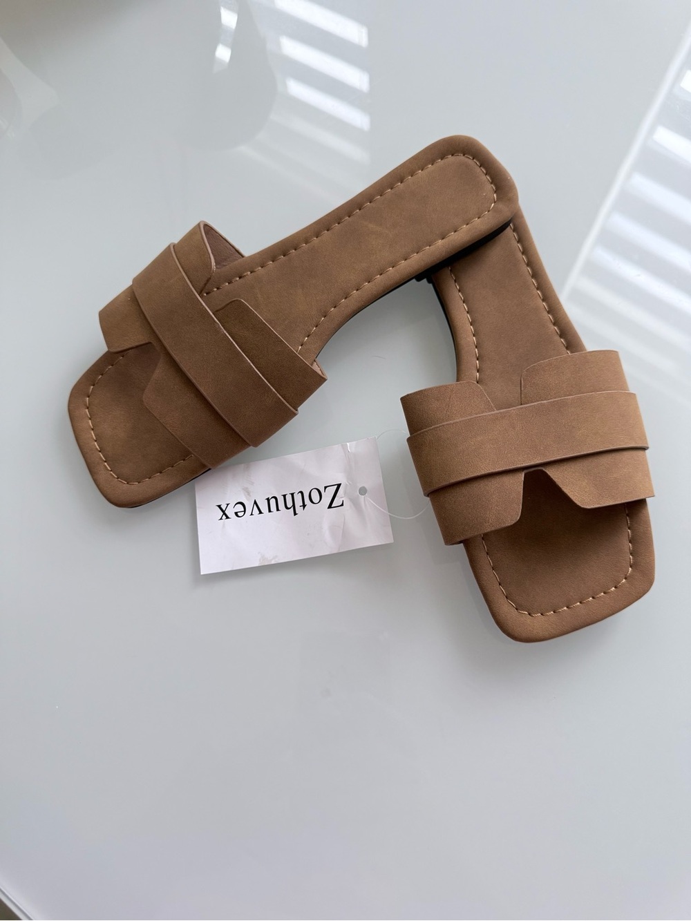 Women's Tan Slide Sandals - Casual Strappy Mule size 8 - Picture 3 of 7